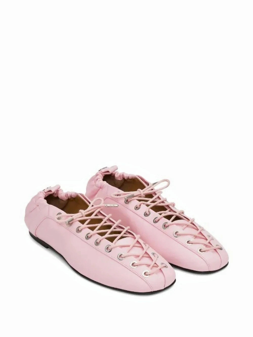 Ganni Lace-Up Ballerinas in Rose